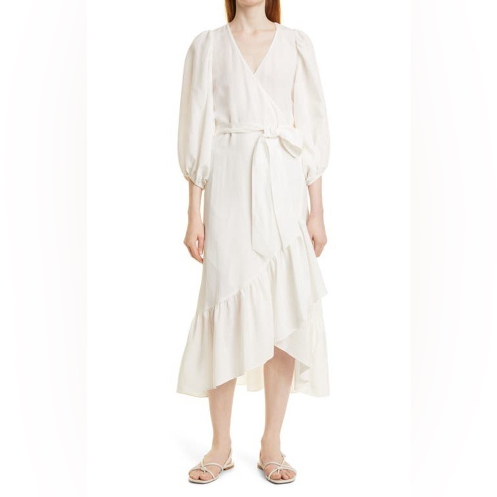 KOBI HALPERIN Lea Surplice Wrap Dress in White SIZE S